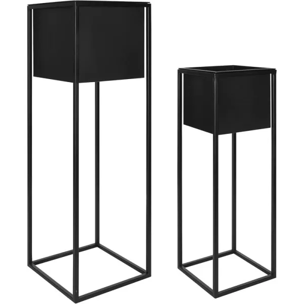 Kate and Laurel Palade Modern Indoor Plant Stand Set of 2 Black Chic Metal Indoor Planter