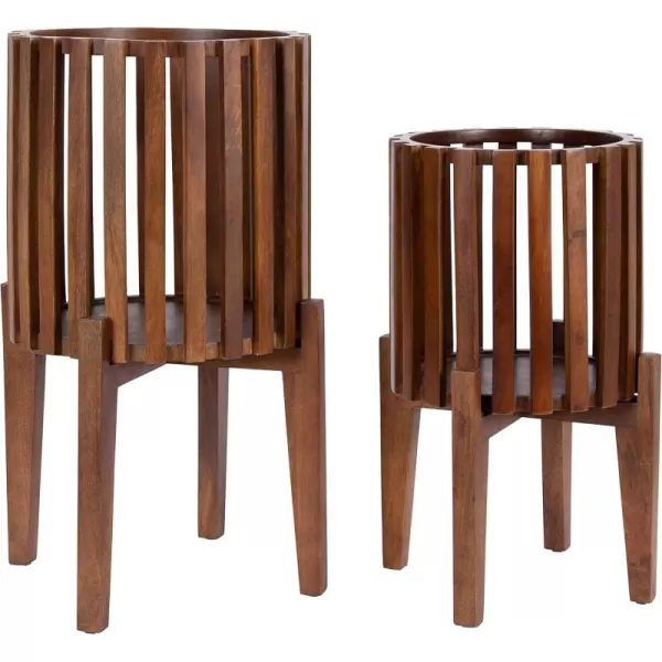 Kate and Laurel Paynter Floor Planter Set 2 Piece Natural 2 CountWalnut Brown