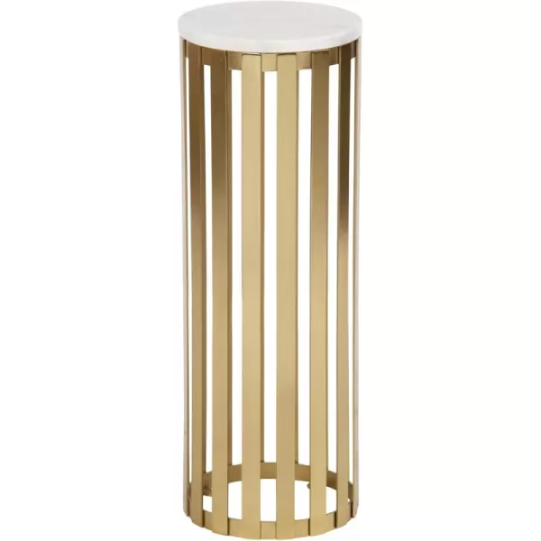 Kate and Laurel Paynter Marble Drink Table 9 x 24 White and Gold Tall Slatted Plant Stand Table with Marble Top for Use as Accent Living Room TableGold