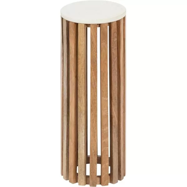 Kate and Laurel Paynter Marble Drink Table 9 x 24 White and Gold Tall Slatted Plant Stand Table with Marble Top for Use as Accent Living Room TableWhiteNatural