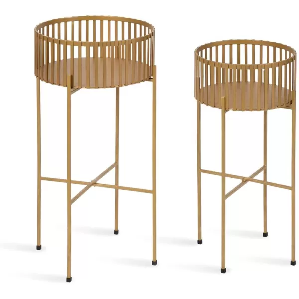 Kate and Laurel Paynter Modern TwoPiece Shallow Metal Plant Stand Set 13 x 13 x 26 Gold Contemporary Decorative Staggered Plant Stands for Succulents and Low Vining PlantsGold