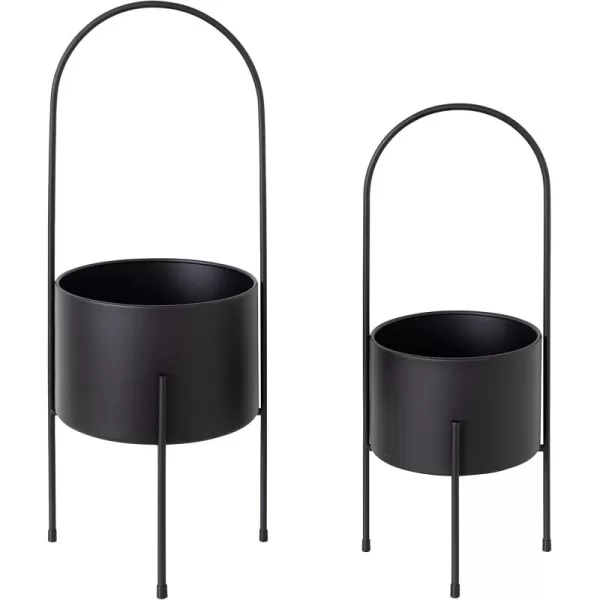 Kate and Laurel Peeto Modern Planter Set Set of 2 Black Decorative Freestanding Planters for Indoor PlantsBlack