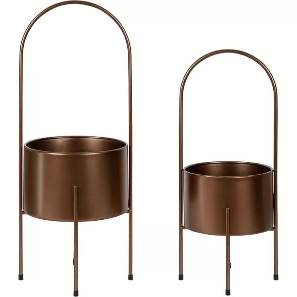 Kate and Laurel Peeto Modern Planter Set Set of 2 Black Decorative Freestanding Planters for Indoor PlantsBronze