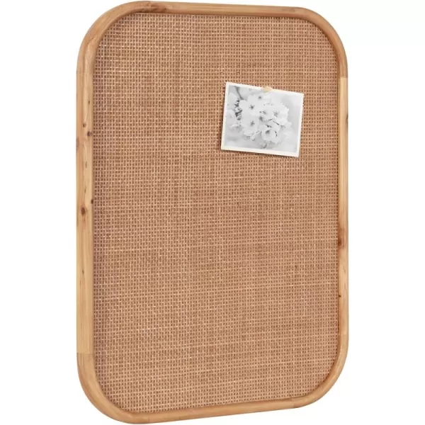 Kate and Laurel Planche Modern Rattan Wall Pinboard 20 x 26 Natural Wood Boho Rounded Rectangle Wall Organizer for Use as Cork Board Vision Board or Bulletin Board