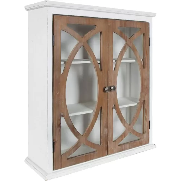 Kate and Laurel Quinlan Decorative Rustic 2Door Wall Cabinet 24quot x 8quot x 28quot White and Rustic Wood Farmhouse Shelving for Storage and Display