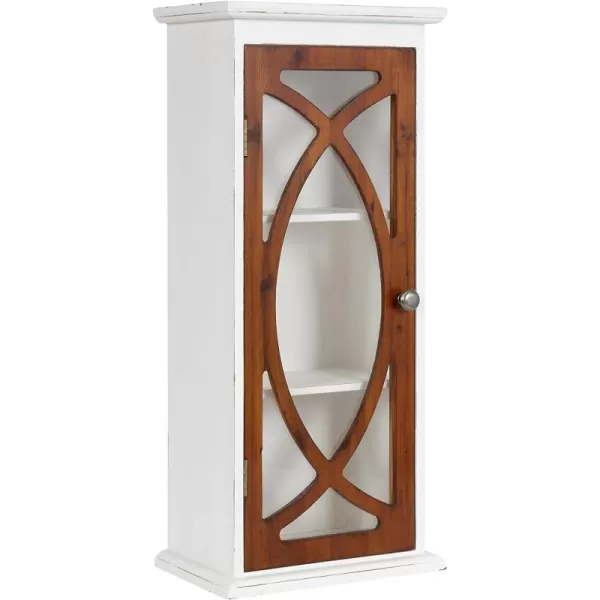 Kate and Laurel Quinlan Wood Wall Cabinet 24 x 8 x 28 White Decorative Traditional Storage Cabinet with Two Glass Doors and Three Interior ShelvesWalnut Brown