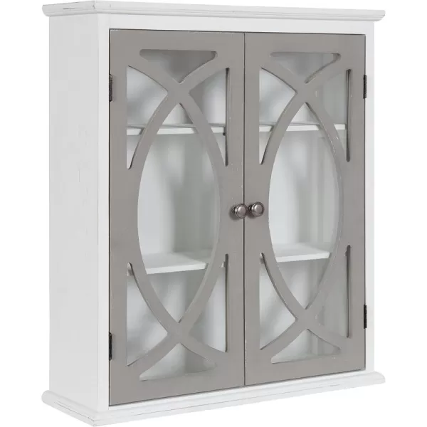 Kate and Laurel Quinlan Wood Wall Cabinet 24 x 8 x 28 White Decorative Traditional Storage Cabinet with Two Glass Doors and Three Interior ShelvesWhiteGray