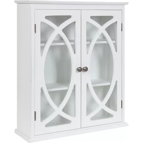 Kate and Laurel Quinlan Wood Wall Cabinet 24 x 8 x 28 White Decorative Traditional Storage Cabinet with Two Glass Doors and Three Interior ShelvesWhite