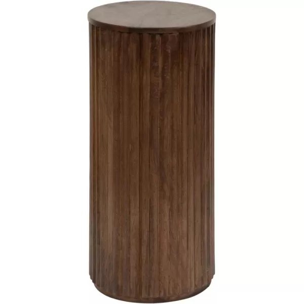 Kate and Laurel Reid Modern Wooden Ribbed Drink Table 10 x 10 x 22 Walnut Brown Solid Wood Mini Table for Use as Pedestal Plant Stand Indoors or Small Nightstand OptionWalnut Brown