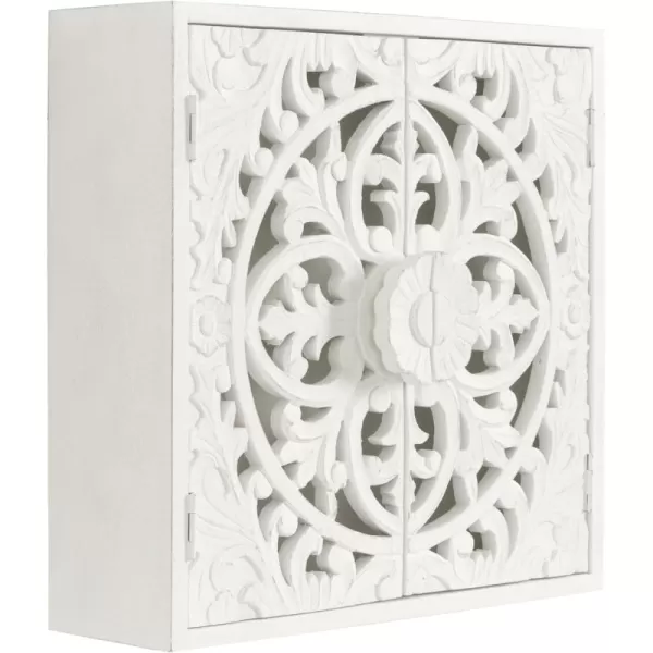 Kate and Laurel Saanvi Traditional Carved Wood Wall Cabinet 20 x 6 x 20 White Dimensional Over The Toilet Storage Cabinet for Bathroom Storage and Display