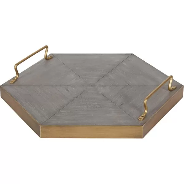 Kate and Laurel Sade Decorative Hexagon Tray with Handles 16quot Concrete Gray and Gold Modern Tray for Ottoman Centerpieces Or Bathroom and Bedroom Decor