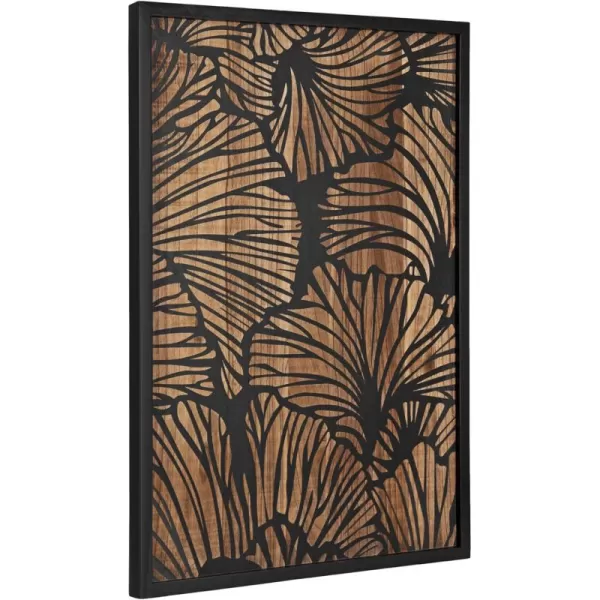 Kate and Laurel Sago Modern Decorative Wood Art Plaque 23 x 33 Black and Rustic Brown Painted Wood Floral Wall Art with Dimensional Design for Living Room DecorNaturalBlack