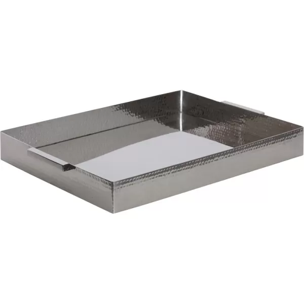Kate and Laurel Samana Modern Glam Rectangle Metal Tray 18 x 13 x 2 Brass Rectangular Polished Stainless Steel Decorative Tray with Hammered Surface and Minimalist HandlesSilver