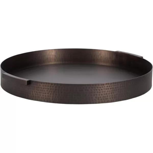 Kate and Laurel Samana Modern Round Metal Tray 17 Inch Diameter Bronze Polished Decorative Circle Tray with Hammered Surface for Use as Ottoman Tray or Serving TrayBronze