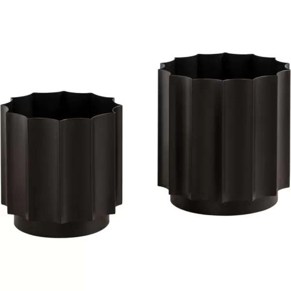 Kate and Laurel Scalone Modern TwoPiece Metal Outdoor Planter Set Set of 2 Black Decorative Metal Planters for Indoor Or Outdoor Plants with Scalloped Base for Patio Plant DecorBlack