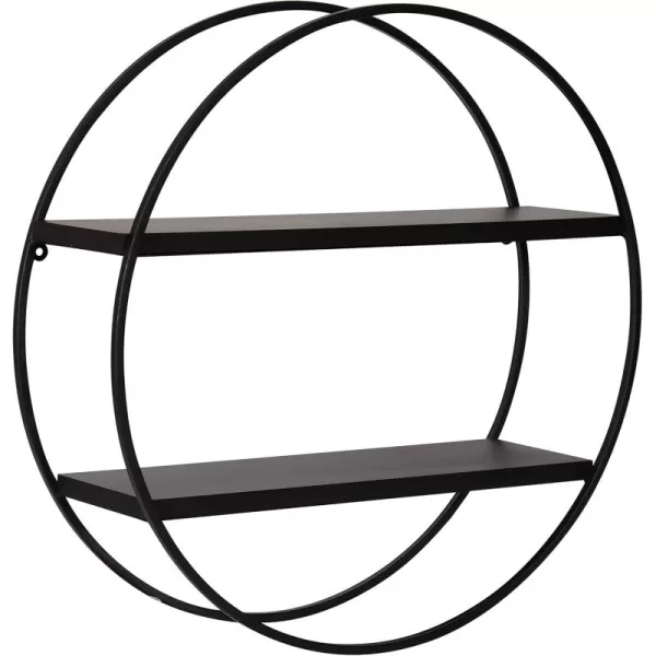 Kate and Laurel Sequoia Modern Round Wall Shelf 24 Inch Diameter White and Gold Contemporary Glam 2Tier Floating Shelf Decor for Living Room Bedroom or Bathroom DisplayBlack