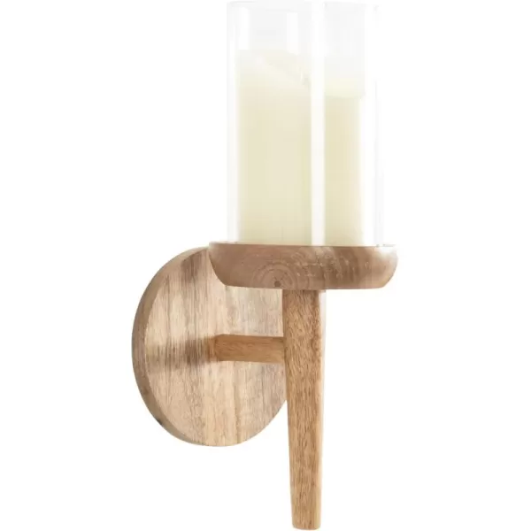 Kate and Laurel Shae Transitional Wooden Wall Sconce 5 x 5 x 13 Natural Wood Rustic Candle Holder with Removable Glass Cylinder for Flameless Pillar Candles