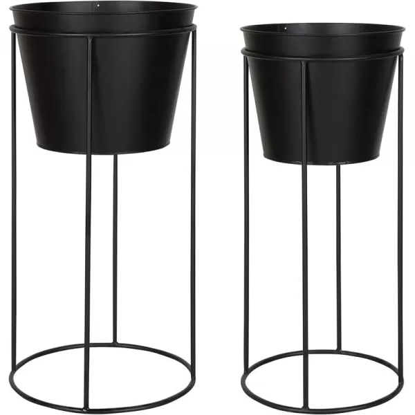 Kate and Laurel Sheely Decorative Modern Metal Planter Stands with Removeable Buckets Style Pots Set of 2 GoldBlackBlack
