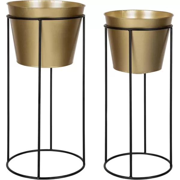 Kate and Laurel Sheely Decorative Modern Metal Planter Stands with Removeable Buckets Style Pots Set of 2 GoldBlackGoldBlack
