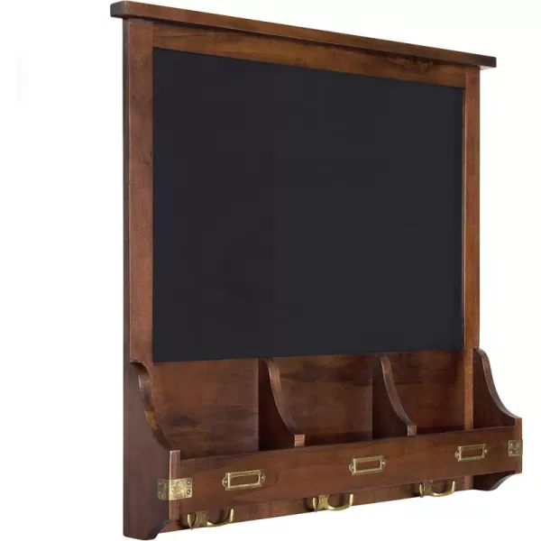 Kate and Laurel Stallard Decorative Rustic Wood Home Organizer with Chalkboard Pockets and Key Hooks WhiteWalnut Brown