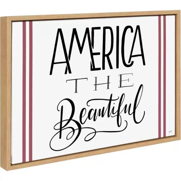 Kate and Laurel Sylvie America The Beautiful Framed Canvas Wall Art by Valerie McKeehan of Lily and Val 18x24 Natural Americana Fourth of July Decor for WallNatural