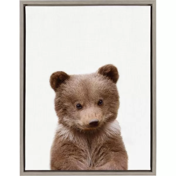 Kate and Laurel Sylvie Baby Bear Animal Print Portrait Framed Canvas Wall Art by Amy Peterson 18x24 NaturalGrey