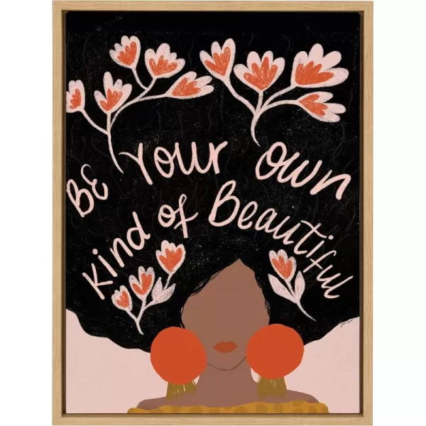 Kate and Laurel Sylvie Be Your Own Kind of Beautiful Framed Canvas Wall Art by Oris Eddu 18x24 Natural Decorative Inspirational Art for WallNatural