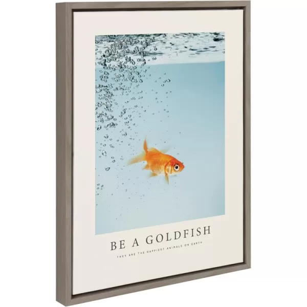 Kate and Laurel Sylvie Be a Goldfish Framed Canvas Wall Art by The Creative Bunch Studio 18x24 Gray Ted Lasso Goldfish Art for Wall