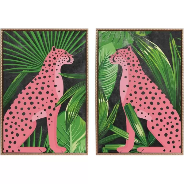 Kate and Laurel Sylvie Beaded NC Cheetah Jungle Single 1 and 2 Vintage Framed Canvas Wall Art Set by Nikki Chu 2 Piece Set 23x33 Gold MidCentury Jungle Cheetah Art for Wall