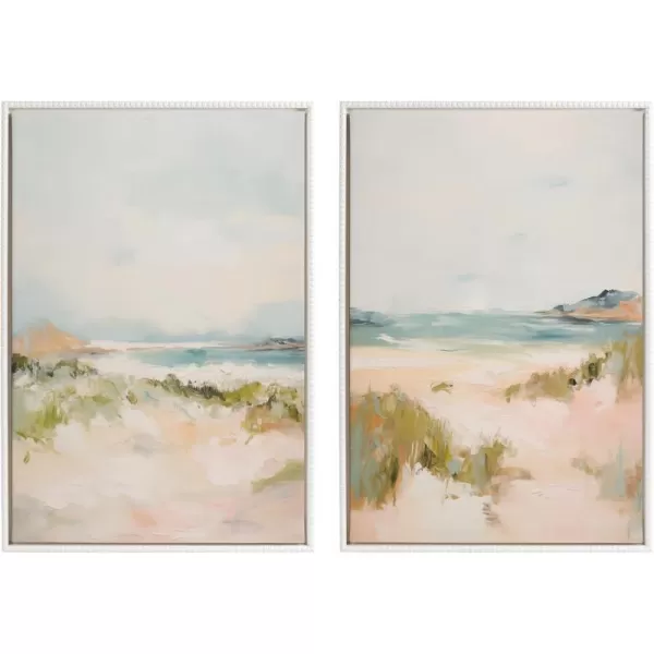 Kate and Laurel Sylvie Beaded Tranquil Landscape III and V Vintage Framed Canvas Wall Art Set by Amy Lighthall 2 Piece Set 23x33 Gold Abstract Nature Painting Art for WallWhite