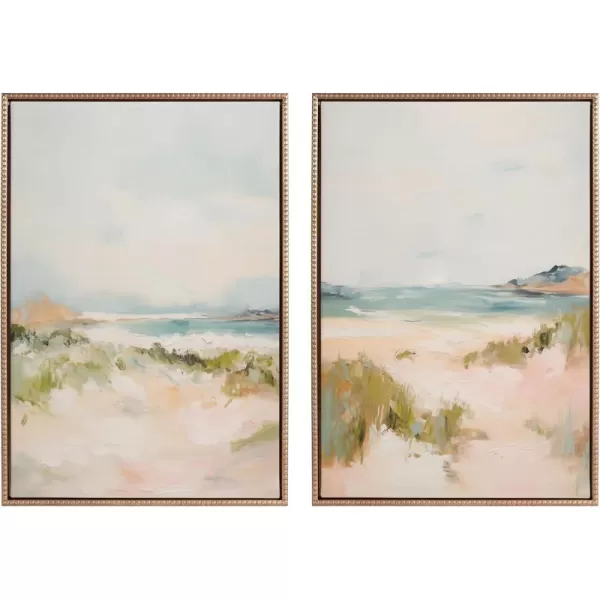 Kate and Laurel Sylvie Beaded Tranquil Landscape III and V Vintage Framed Canvas Wall Art Set by Amy Lighthall 2 Piece Set 23x33 Gold Abstract Nature Painting Art for WallGold