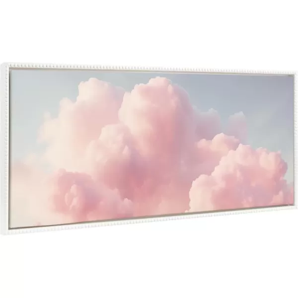 Kate and Laurel Sylvie Beaded Vintage Pink Cotton Candy Clouds Mountain Landscape Vintage Framed Canvas Wall Art by The Creative Bunch Studio 315x415 White Pink Sunset Clouds Art for WallWhite