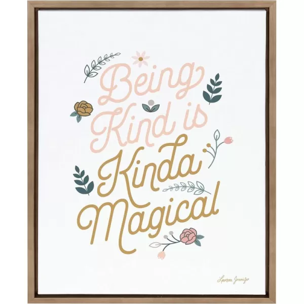 Kate and Laurel Sylvie Being Kind is Kinda Magical v2 Framed Canvas Wall Art by Leonora Jennifer Benza of Yellow Heart Art 18x24 Gold Motivational Quote Art for Wall
