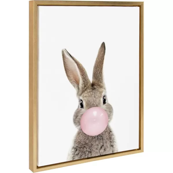 Kate and Laurel Sylvie Bubble Gum Bunny Framed Canvas Wall Art by Amy Peterson Art Studio 18x24 GrayGold