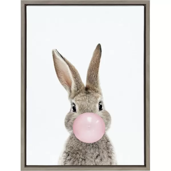 Kate and Laurel Sylvie Bubble Gum Bunny Framed Canvas Wall Art by Amy Peterson Art Studio 18x24 GrayGray
