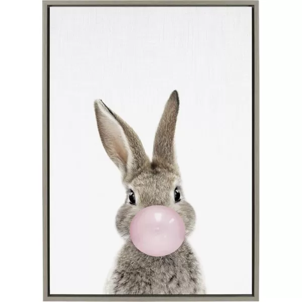 Kate and Laurel Sylvie Bubble Gum Bunny Framed Canvas Wall Art by Amy Peterson Art Studio 18x24 GrayGrey