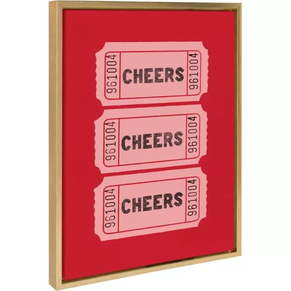 Kate and Laurel Sylvie Cheers Pink Red Ticket Framed Canvas Wall Art by Alli Standefer 18x24 Bright Gold Admission Ticket Art for Wall