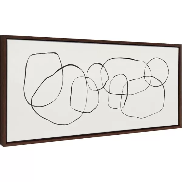 Kate and Laurel Sylvie Dancing Circles Framed Linen Textured Canvas Wall Art by Teju Reval of SnazzyHues 18x40 Gold Neutral Abstract Wall DecorBrown