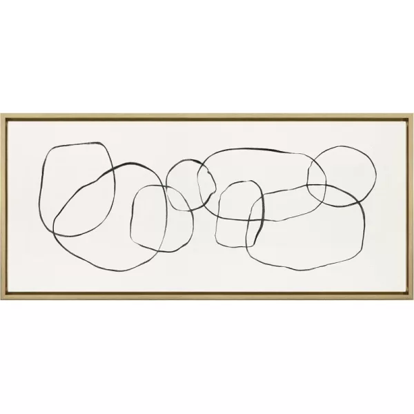 Kate and Laurel Sylvie Dancing Circles Framed Linen Textured Canvas Wall Art by Teju Reval of SnazzyHues 18x40 Gold Neutral Abstract Wall DecorGold