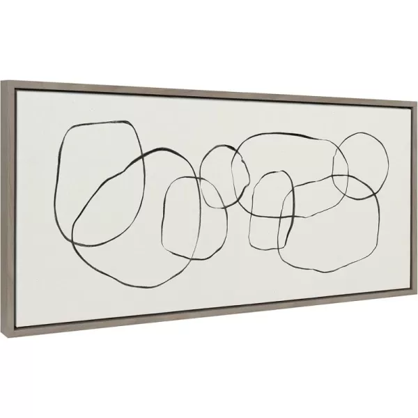 Kate and Laurel Sylvie Dancing Circles Framed Linen Textured Canvas Wall Art by Teju Reval of SnazzyHues 18x40 Gold Neutral Abstract Wall DecorGray
