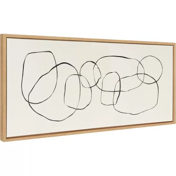 Kate and Laurel Sylvie Dancing Circles Framed Linen Textured Canvas Wall Art by Teju Reval of SnazzyHues 18x40 Gold Neutral Abstract Wall DecorNatural