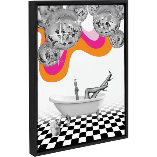 Kate and Laurel Sylvie Disco Bathtub Framed Canvas Wall Art by Honey Island Studio 18x24 Black Colorful Glam Bathroom Art for Wall
