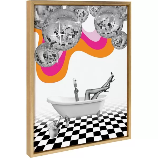 Kate and Laurel Sylvie Disco Bathtub Framed Canvas Wall Art by Honey Island Studio 18x24 Bright Gold Colorful Glam Bathroom Art for Wall
