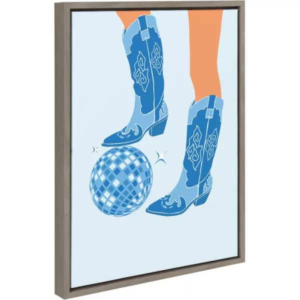 Kate and Laurel Sylvie Disco Cowgirl Blue Framed Canvas Wall Art by Honey Island Studio 18x24 Gray Cowgirl Boots Art for Wall