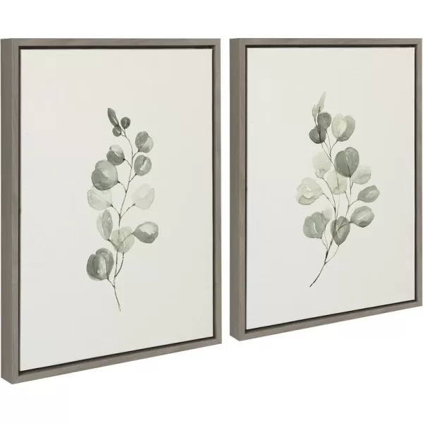 Kate and Laurel Sylvie Eucalyptus Framed Linen Textured Canvas Wall Art Set by Maja Mitrovic of Makes My Day Happy 18x24 Natural Sophisticated Botanical Art for WallGray