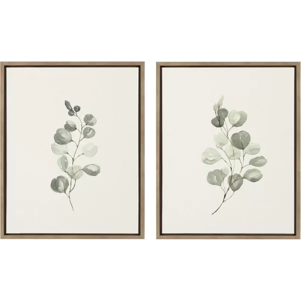 Kate and Laurel Sylvie Eucalyptus Framed Linen Textured Canvas Wall Art Set by Maja Mitrovic of Makes My Day Happy 18x24 Natural Sophisticated Botanical Art for WallGold