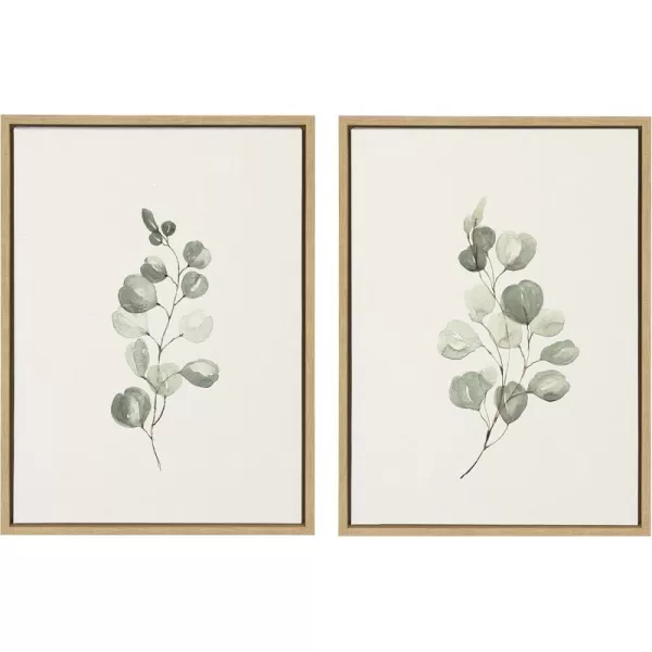 Kate and Laurel Sylvie Eucalyptus Framed Linen Textured Canvas Wall Art Set by Maja Mitrovic of Makes My Day Happy 18x24 Natural Sophisticated Botanical Art for WallNatural