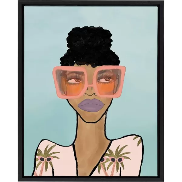 Kate and Laurel Sylvie Fashion Girl 2 Blue Framed Canvas Wall Art by Kendra Dandy of Bouffants and Broken Hearts 18x24 Natural Female Face Portrait Art for WallBlack