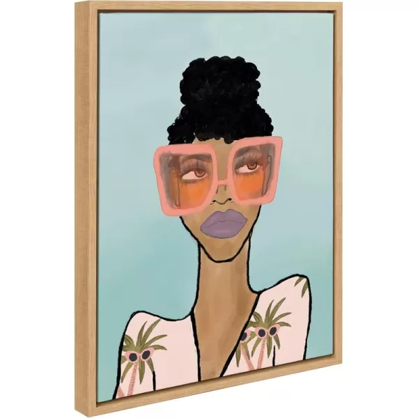Kate and Laurel Sylvie Fashion Girl 2 Blue Framed Canvas Wall Art by Kendra Dandy of Bouffants and Broken Hearts 18x24 Natural Female Face Portrait Art for WallNatural