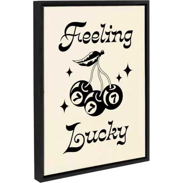 Kate and Laurel Sylvie Feeling Lucky Cherries Framed Canvas Wall Art by Alli Standefer 18x24 Black Cute Glam Cherry Art for Wall
